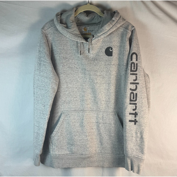 Carhartt Hoodie Womens 1X Gray Relaxed Fit Midweight Logo Sleeve Graphic Work - Picture 1 of 7